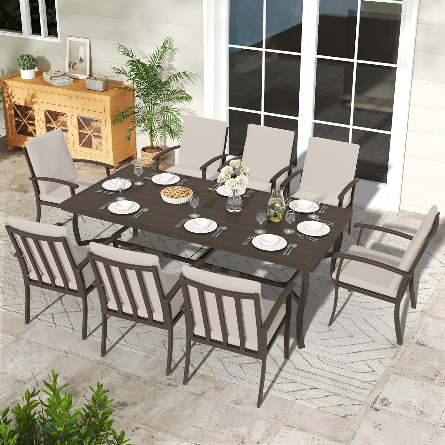 9-Piece Outdoor Patio Dining Set, Aluminum Patio Dining Set for 8