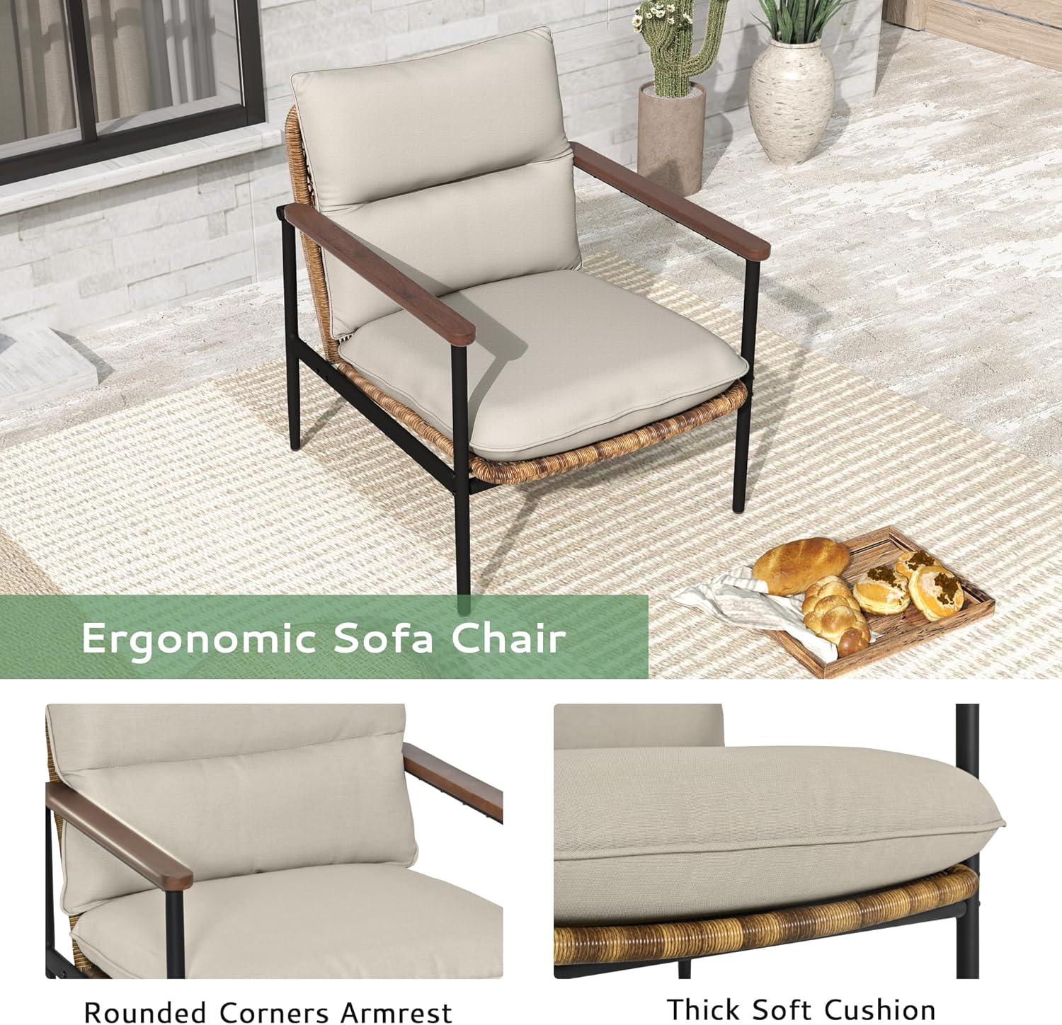 3-Piece Patio Outdoor Bistro Sets, All Weather Rattan Patio Furniture Set with Aluminum Frame Chairs and Side Table