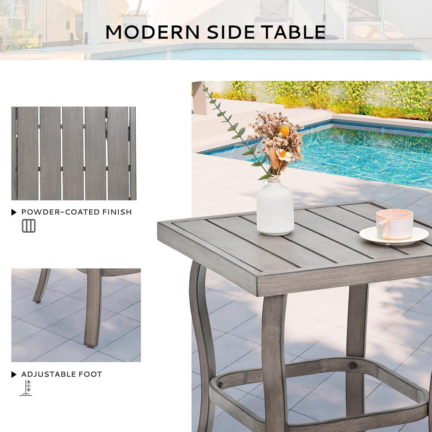 5 Pieces Aluminum Patio Furniture Set with Side Table, 2 Swivel Chairs and 2 Ottomans with Thick Cushion