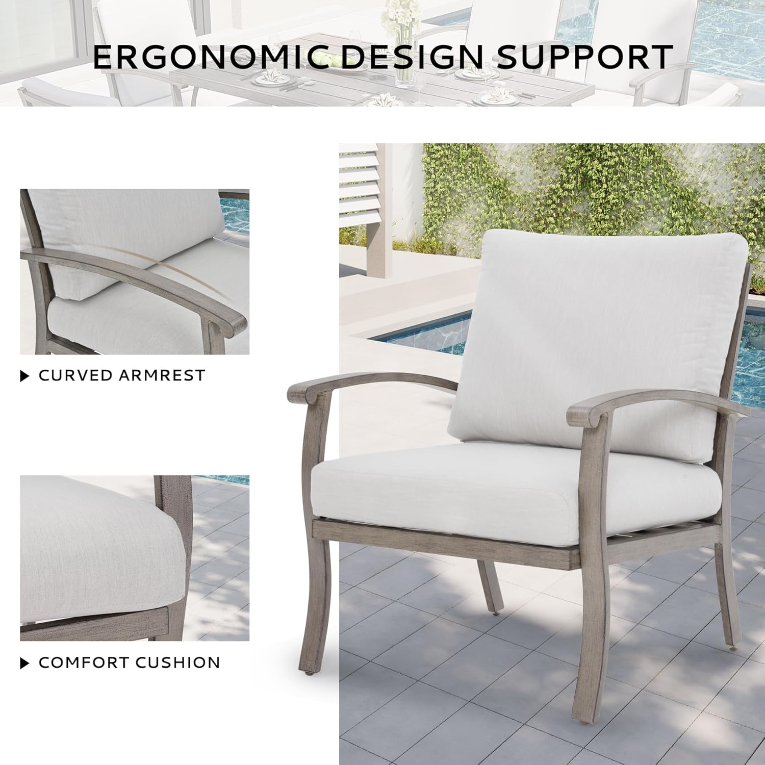 Aluminum Patio Furniture Set with Coffee Table 6 Pieces, Sectional 3 Seat Sofa Couch and Armchairs with Cushions and Ottomans