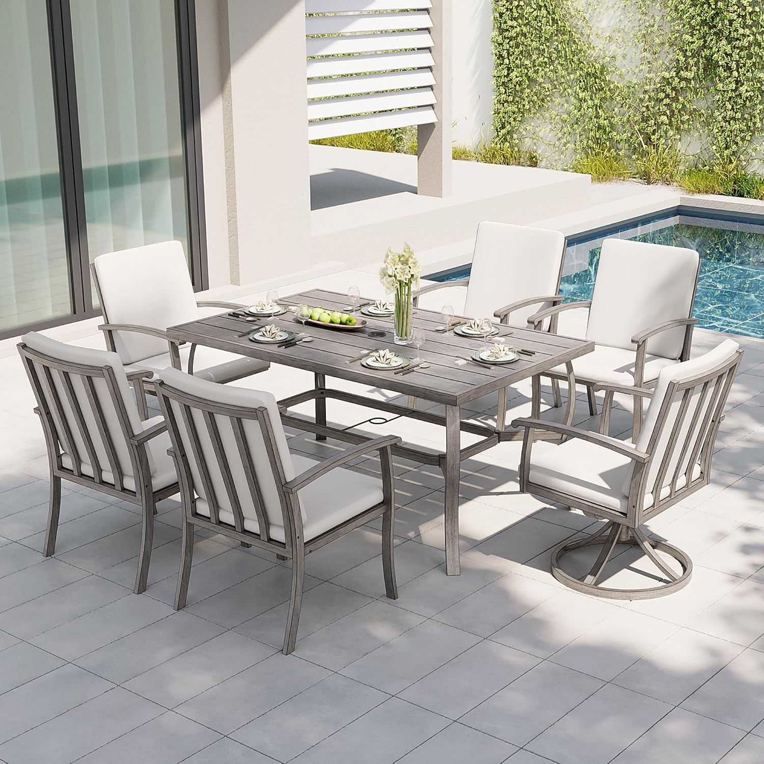 7-Piece Outdoor Patio Dining Set, Aluminum Patio Table and Chairs Set for 6