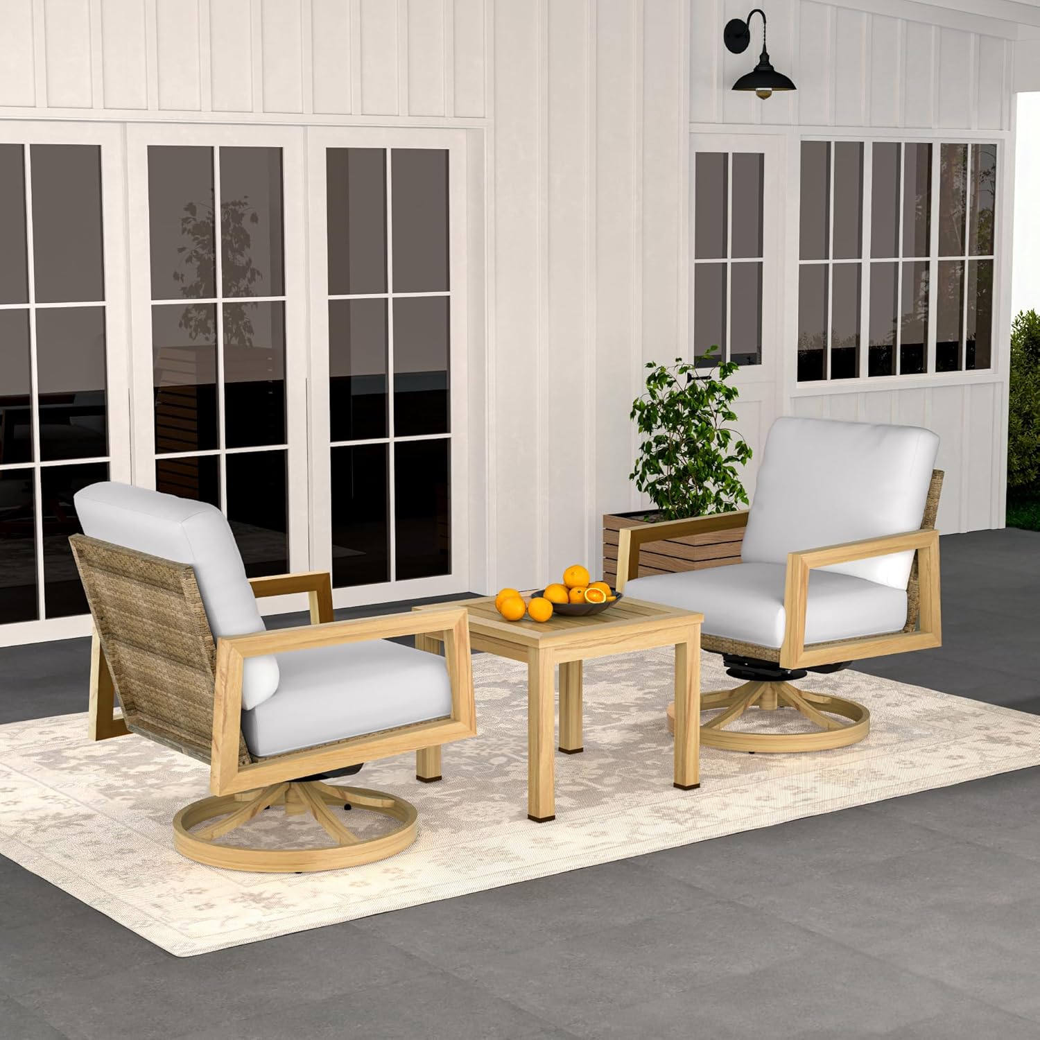 3-Piece Patio Bistro Set, All-Weather Wicker Backrest & Aluminum Frame Outdoor Swivel Chairs