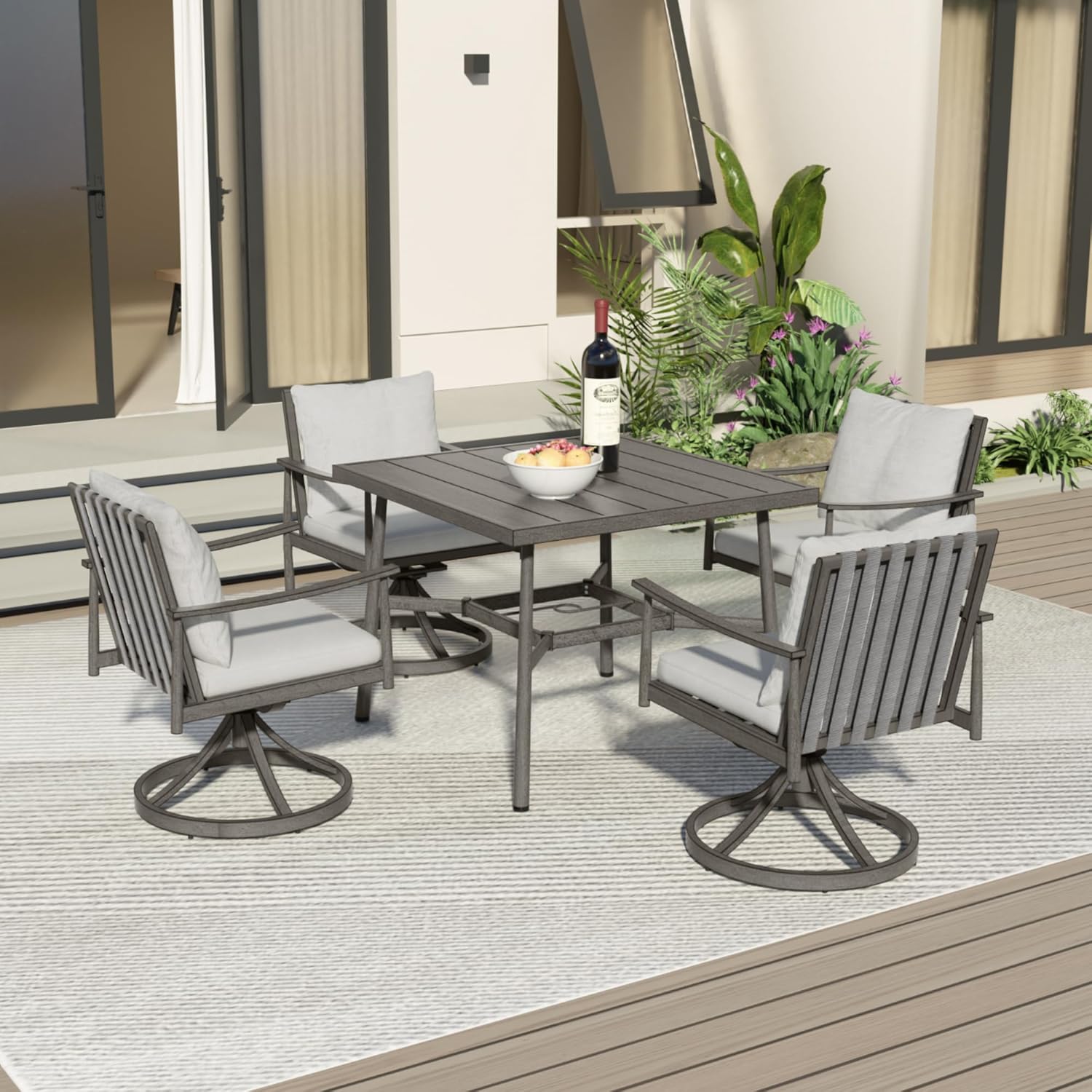 5-Piece Outdoor Dining Set - Aluminum Patio Dining Set with Removable Cushions