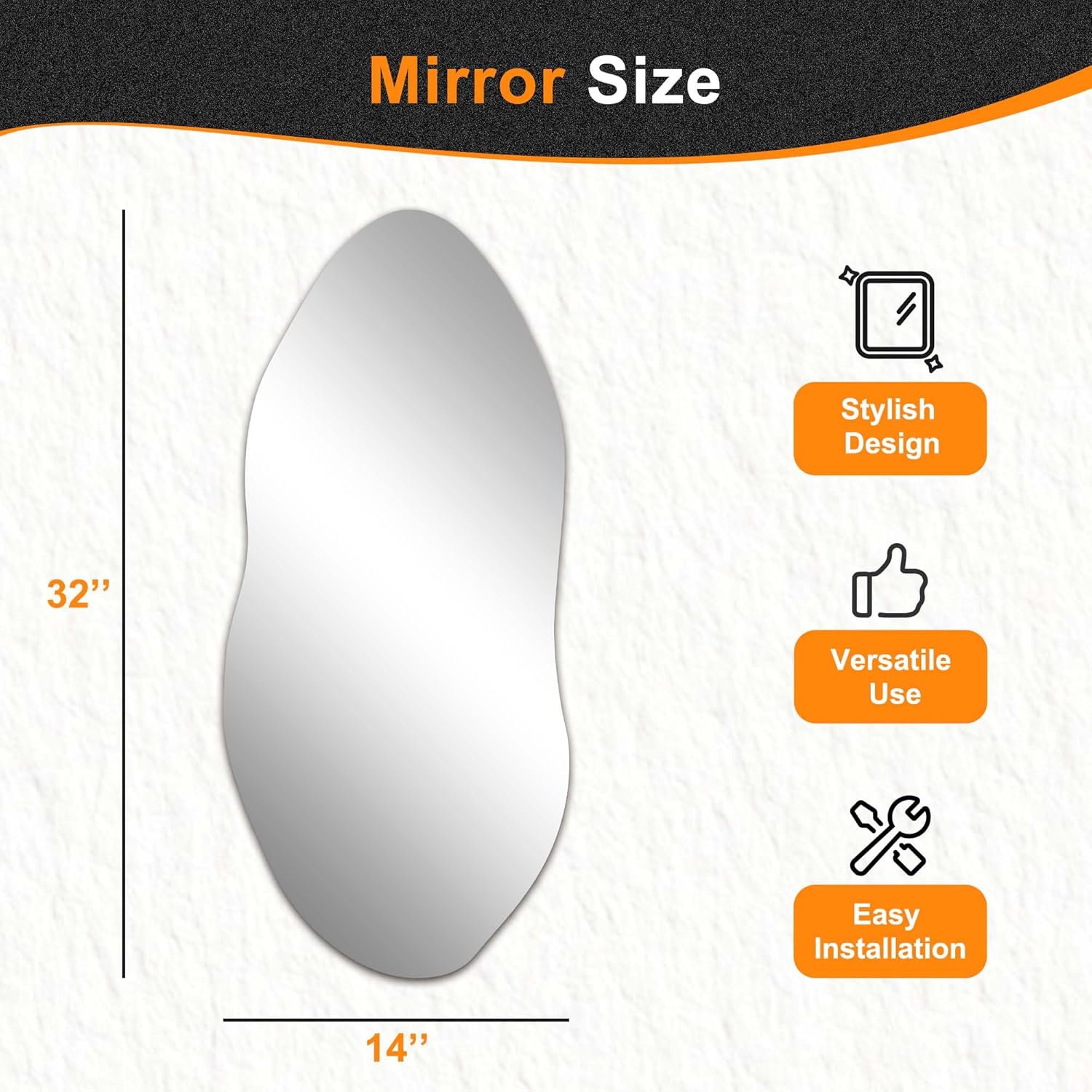 32"x14" Irregular Wall Mirror