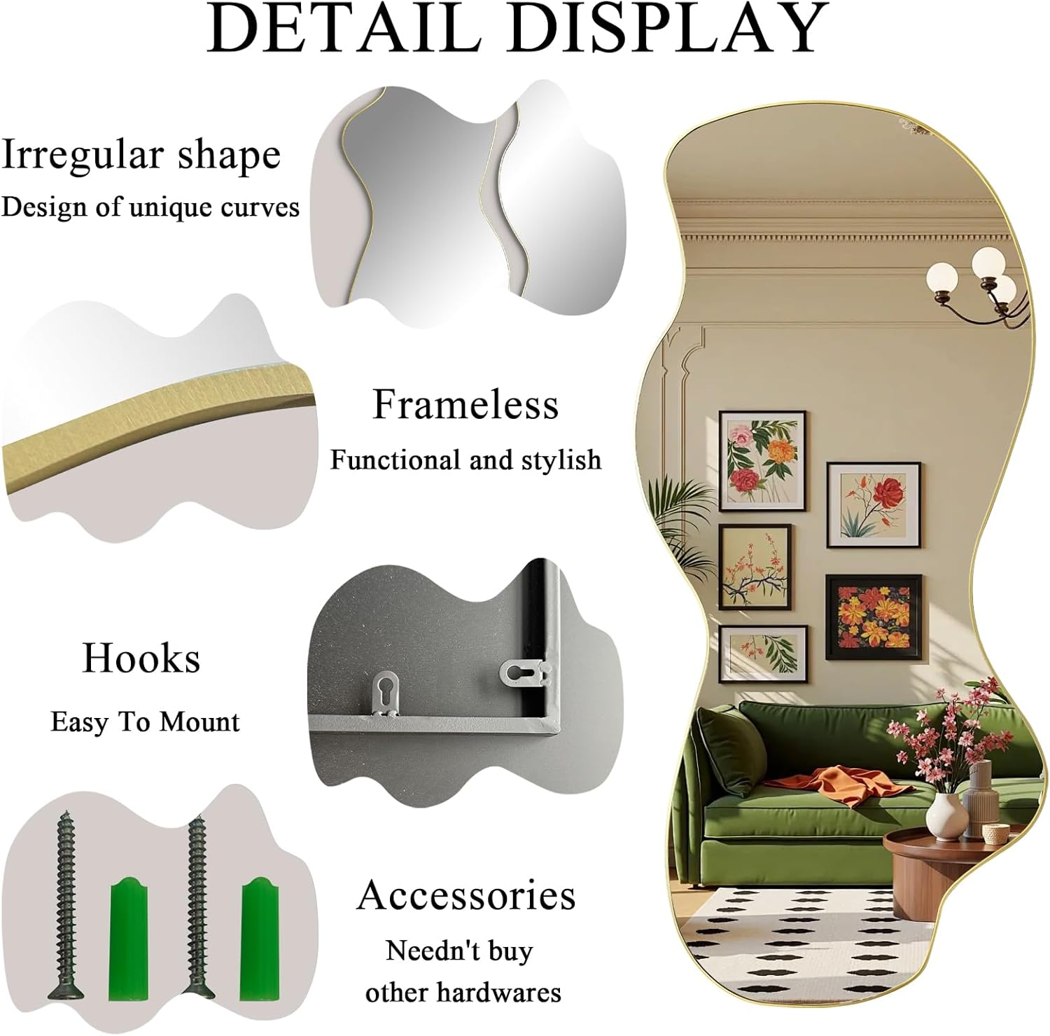 55"x25.5" Large Asymmetrical Aesthetic Wall Mirror