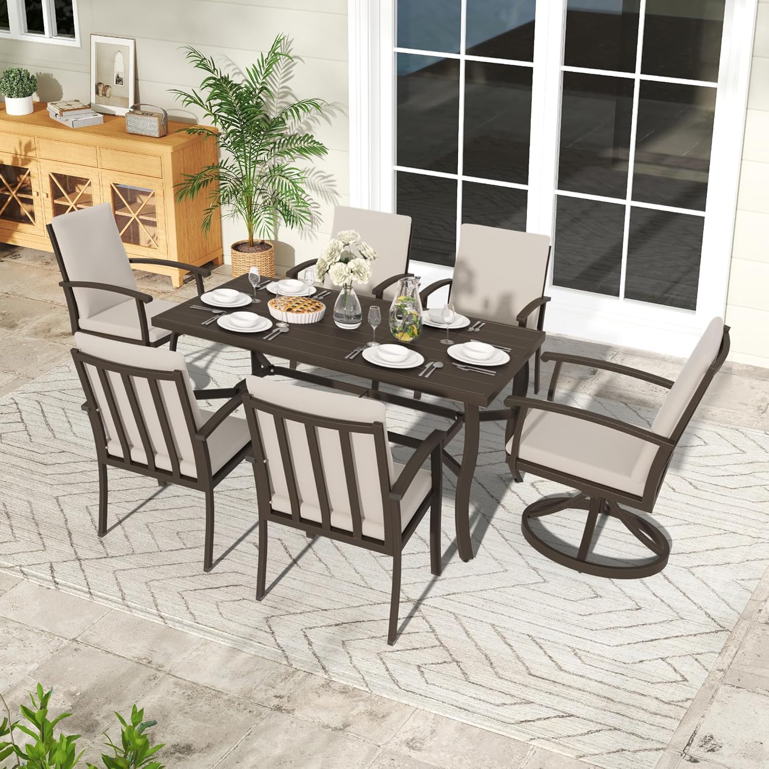 7-Piece Outdoor Patio Dining Set, Aluminum Patio Table and Chairs Set for 6