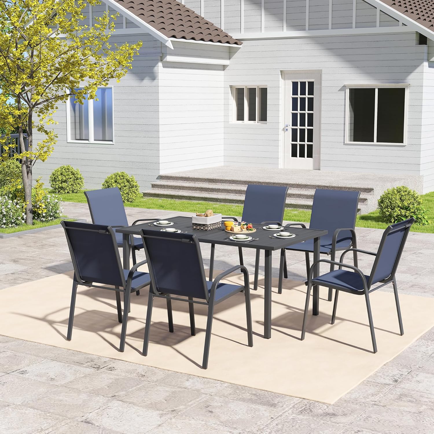 Outdoor Dining Set for 6, Patio Dining Set with Textilene Dining Chairs