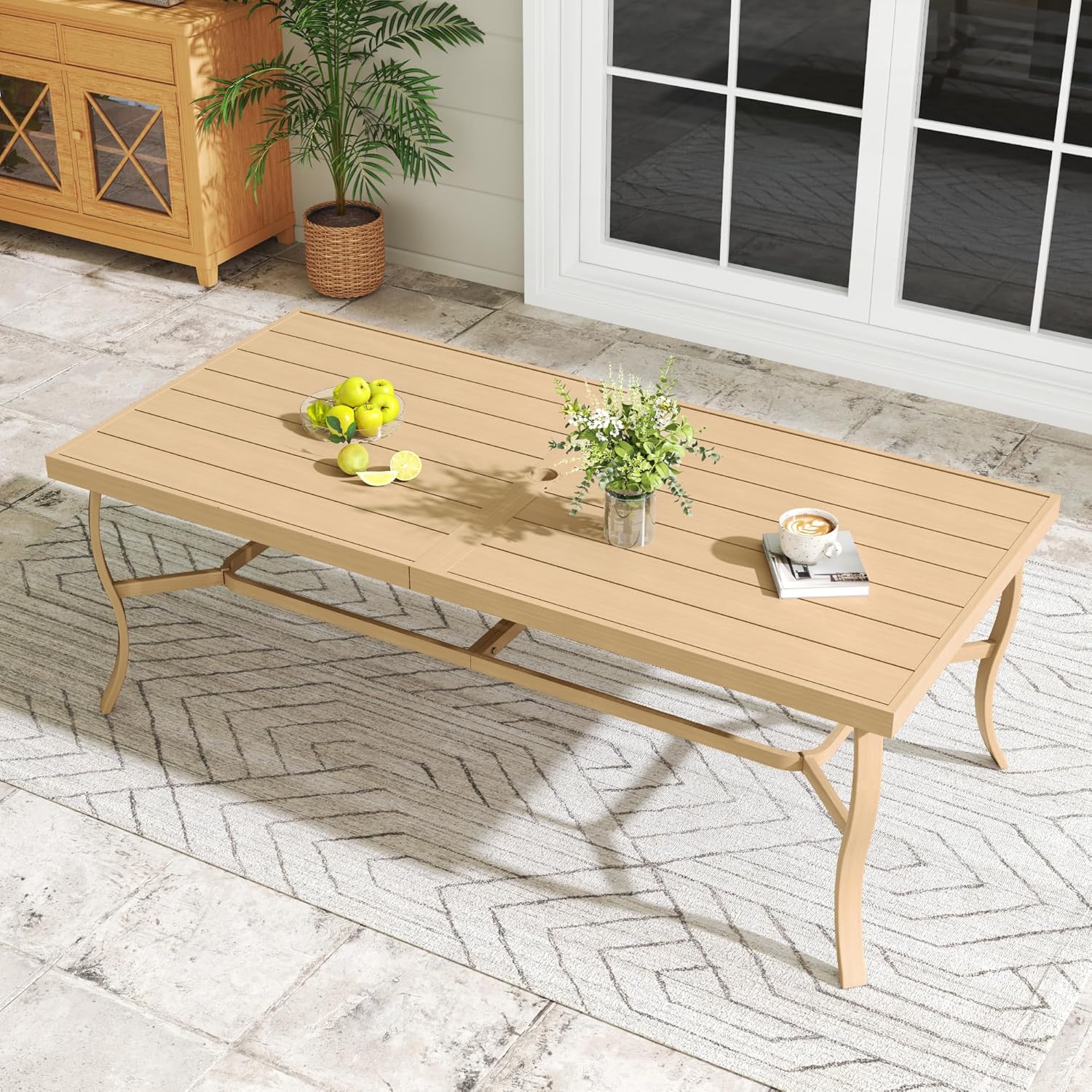 8-Person Outdoor Dining Table, Aluminum Large Rectangle 84.1"×39.8" Outdoor Dining Table with 2.2" Umbrella Hole