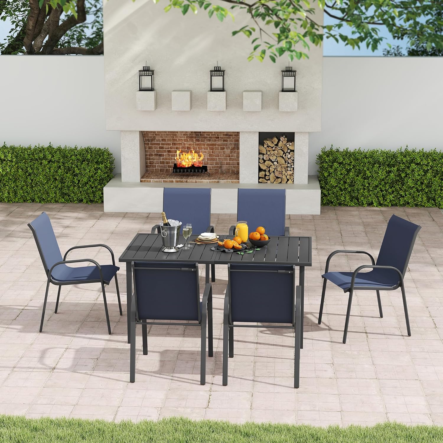 Outdoor Dining Set for 6, Patio Dining Set with Textilene Dining Chairs