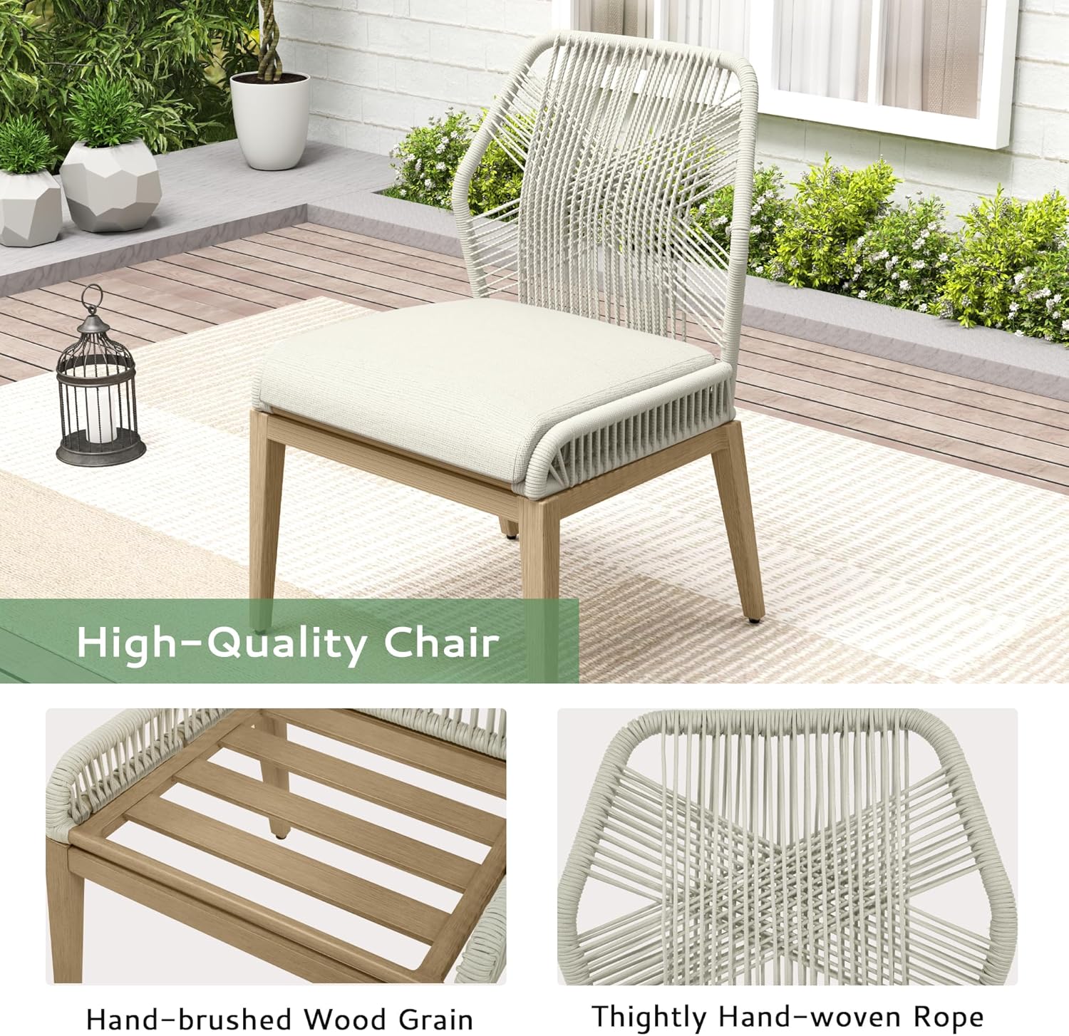 Patio Dining Set 9-Piece Outdoor, Wood-Grain Aluminum Table with Umbrella Hole