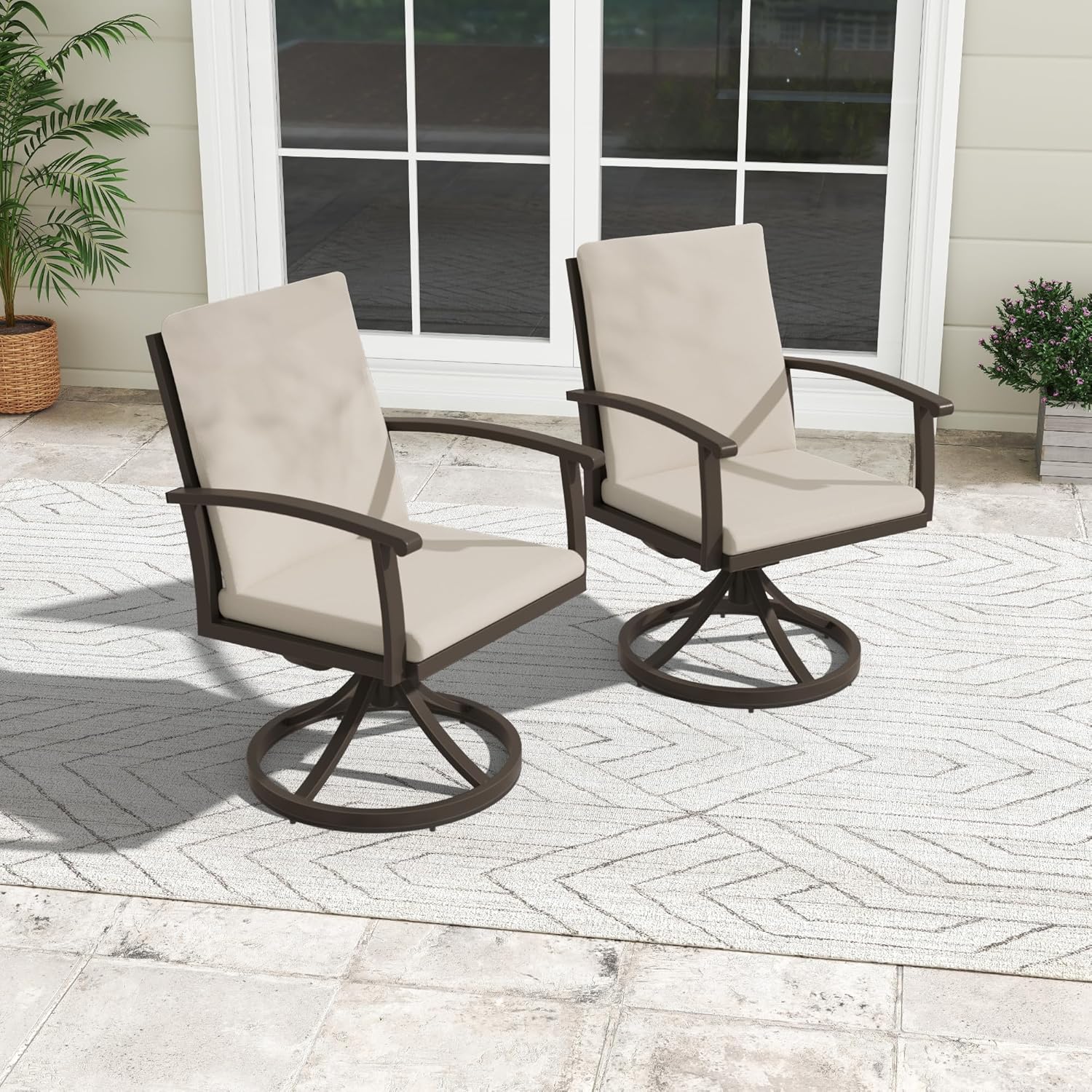 Outdoor Swivel Dining Chairs Set of 2, Aluminum Swivel Rocker Chairs with Curved Armrest & Aluminum Frame