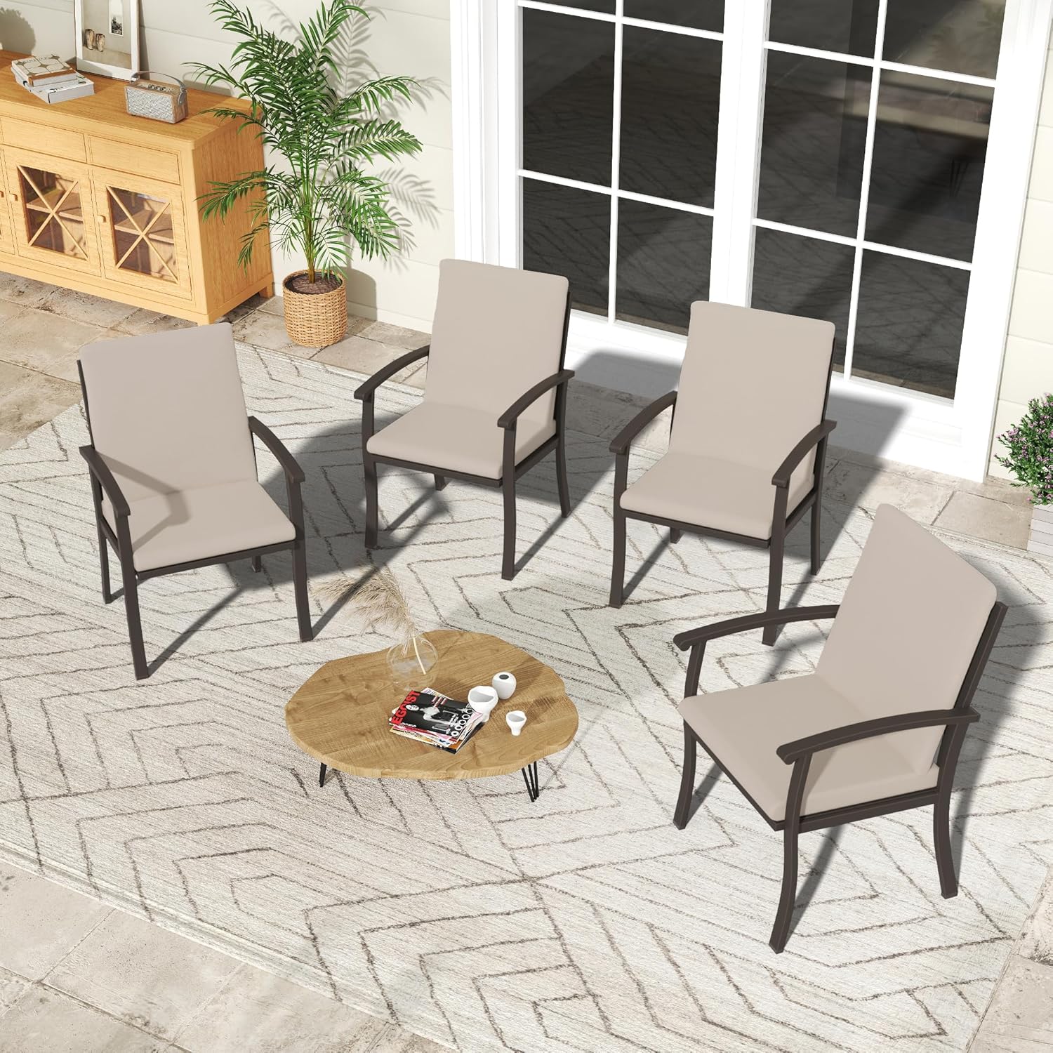 Outdoor Dining Chairs Set of 4, Patio Dining Chairs with Curved Armrest & Aluminum Frame