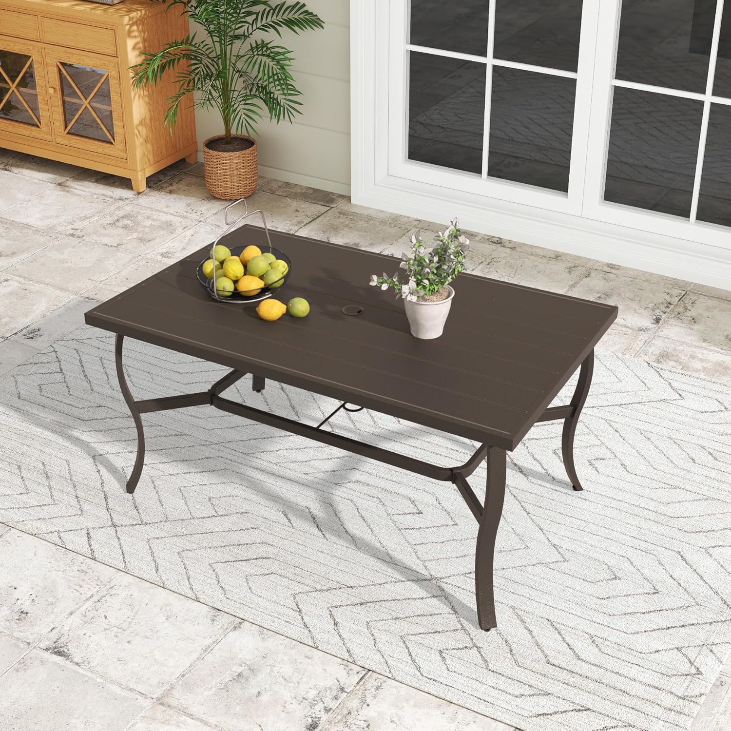 6-Person Outdoor Dining Table, Aluminum Rectangle 60"×36.2" Outdoor Dining Table with 2.2" Umbrella Hole