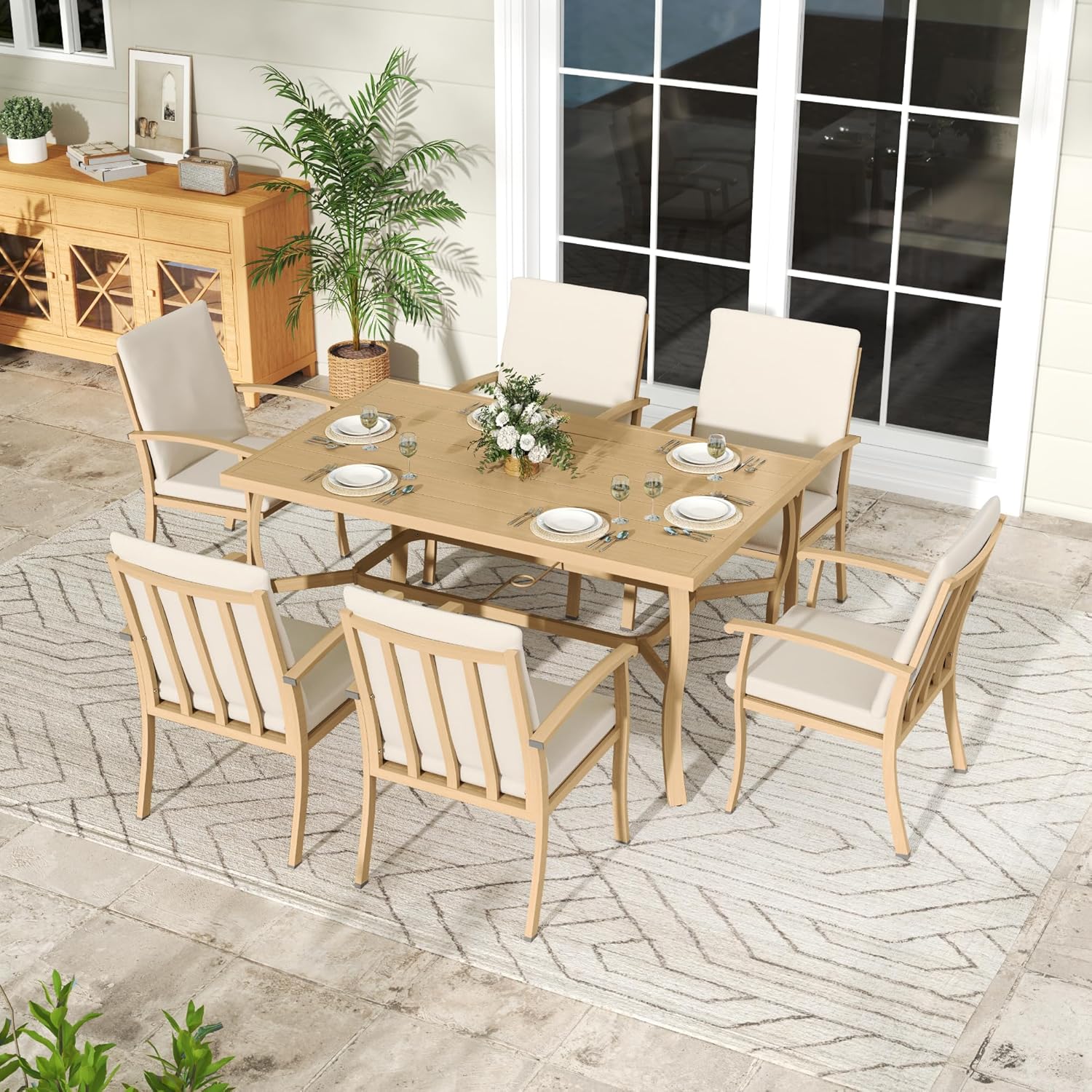 7-Piece Outdoor Patio Dining Set, Aluminum Patio Table and Chairs Set for 6