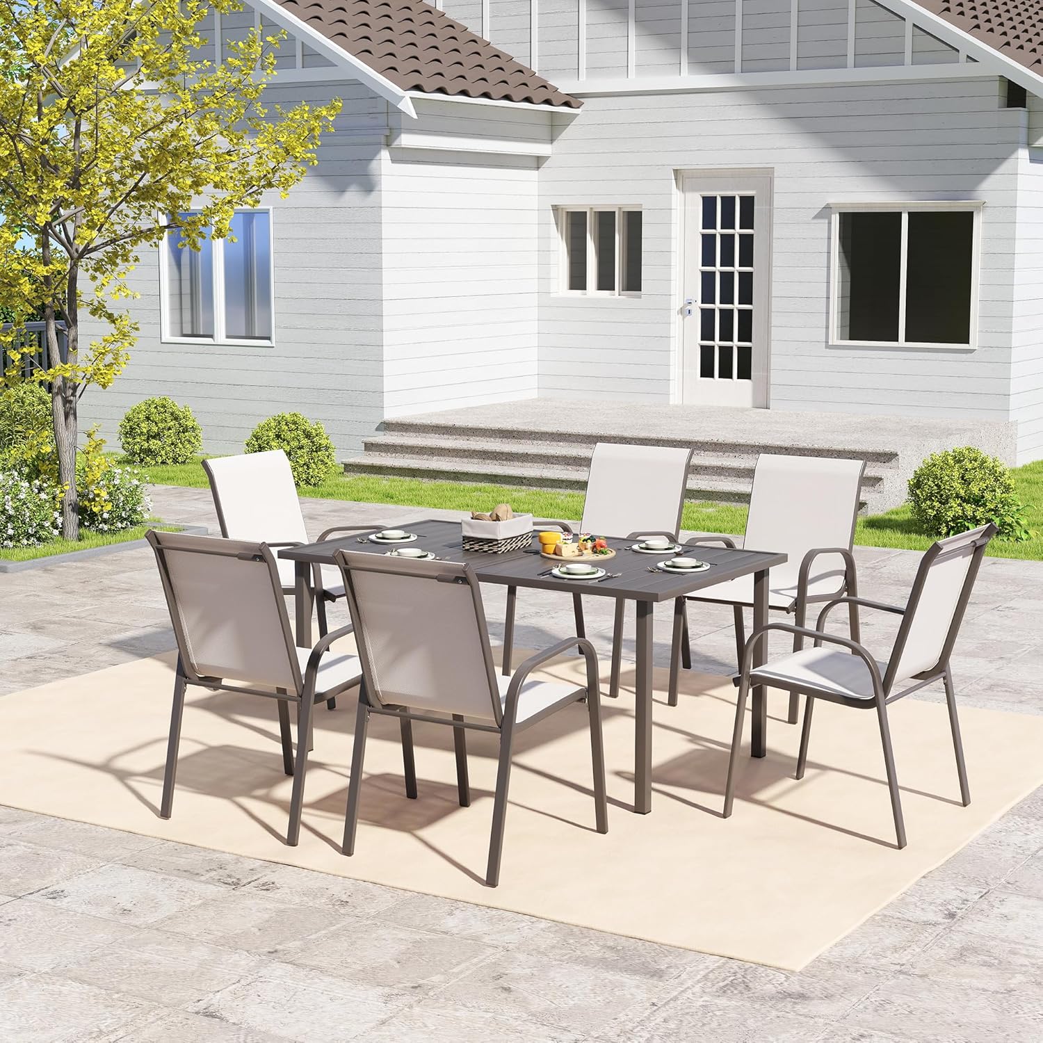 Outdoor Dining Set for 6, Patio Dining Set with Textilene Dining Chairs