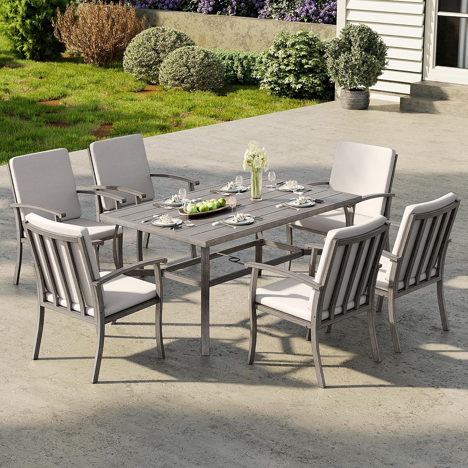 7-Piece Outdoor Patio Dining Set, Aluminum Patio Table and Chairs Set for 6
