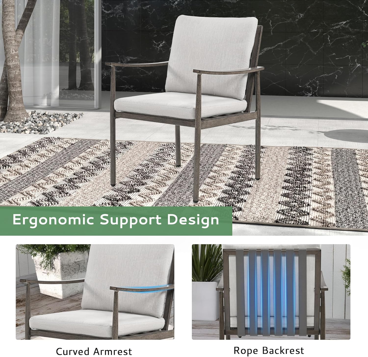 9-Piece Outdoor Dining Set for 8, Aluminum Dining Set with Cushions, 8 Dining Chairs with Rope Backrest