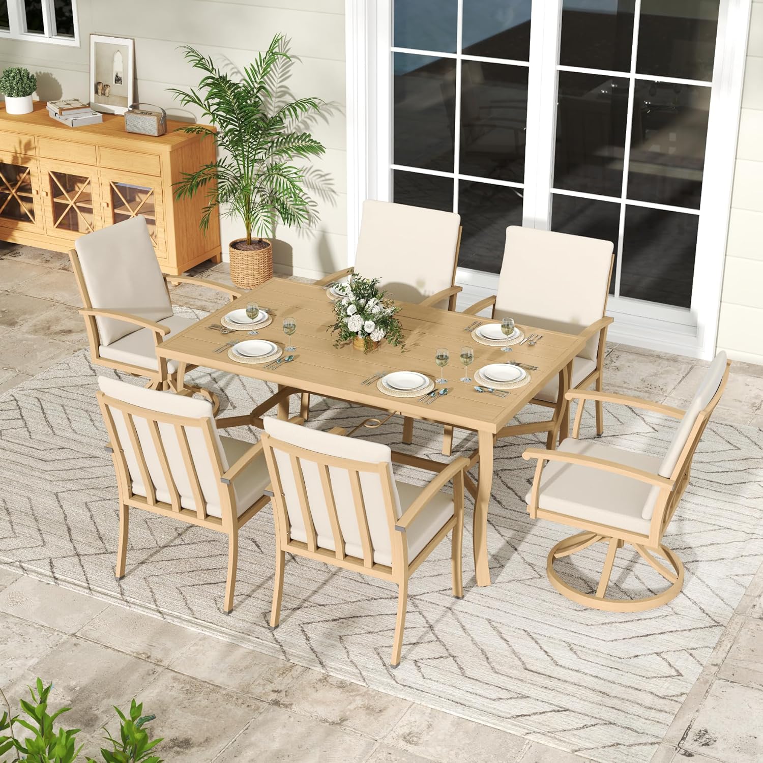 7-Piece Outdoor Patio Dining Set, Aluminum Patio Table and Chairs Set for 6