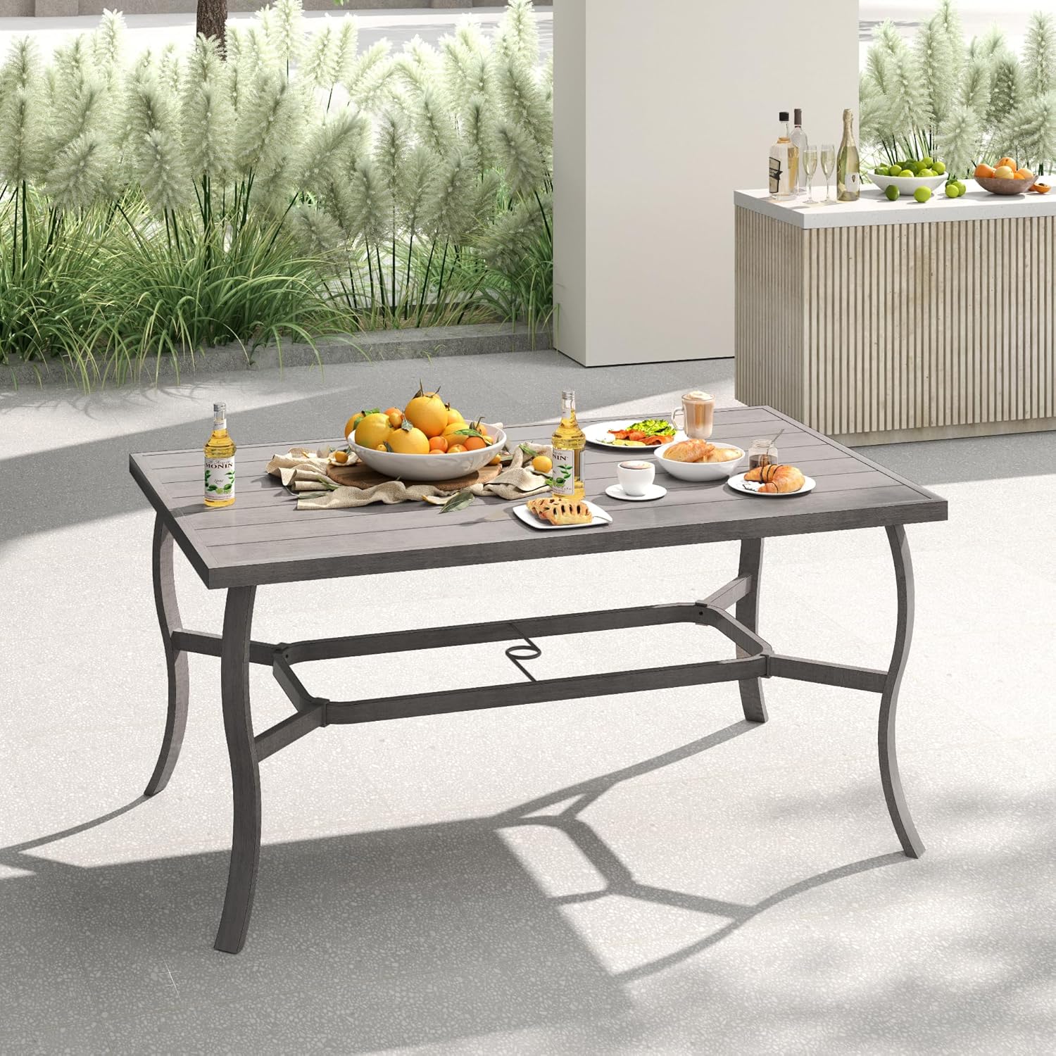 6-Person Outdoor Dining Table, Aluminum Rectangle 60"×36.2" Outdoor Dining Table with 2.2" Umbrella Hole