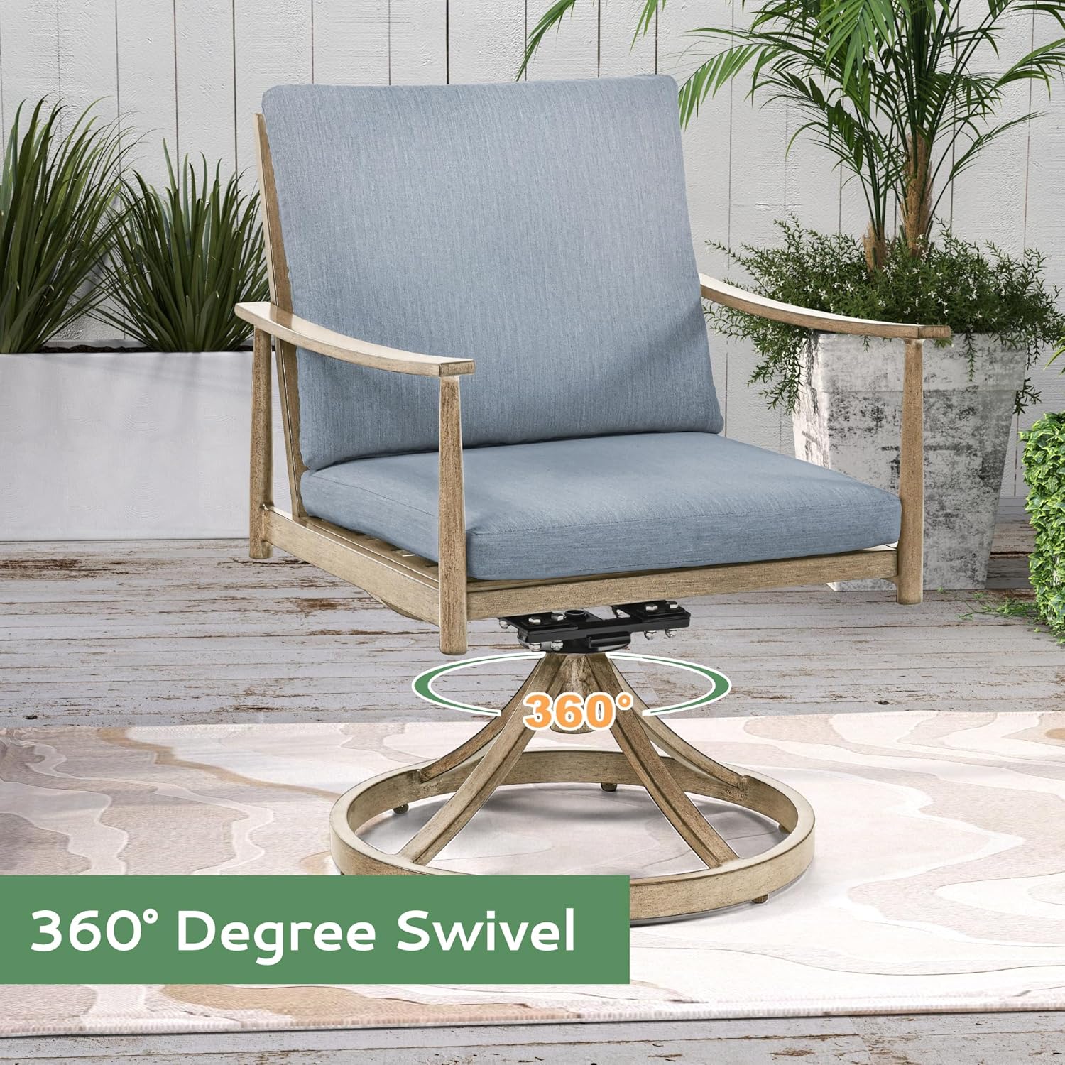 7-Piece Outdoor Dining Set for 6, Aluminum Dining Set with Cushions, 6 Swivel Chairs with Rope Backrest