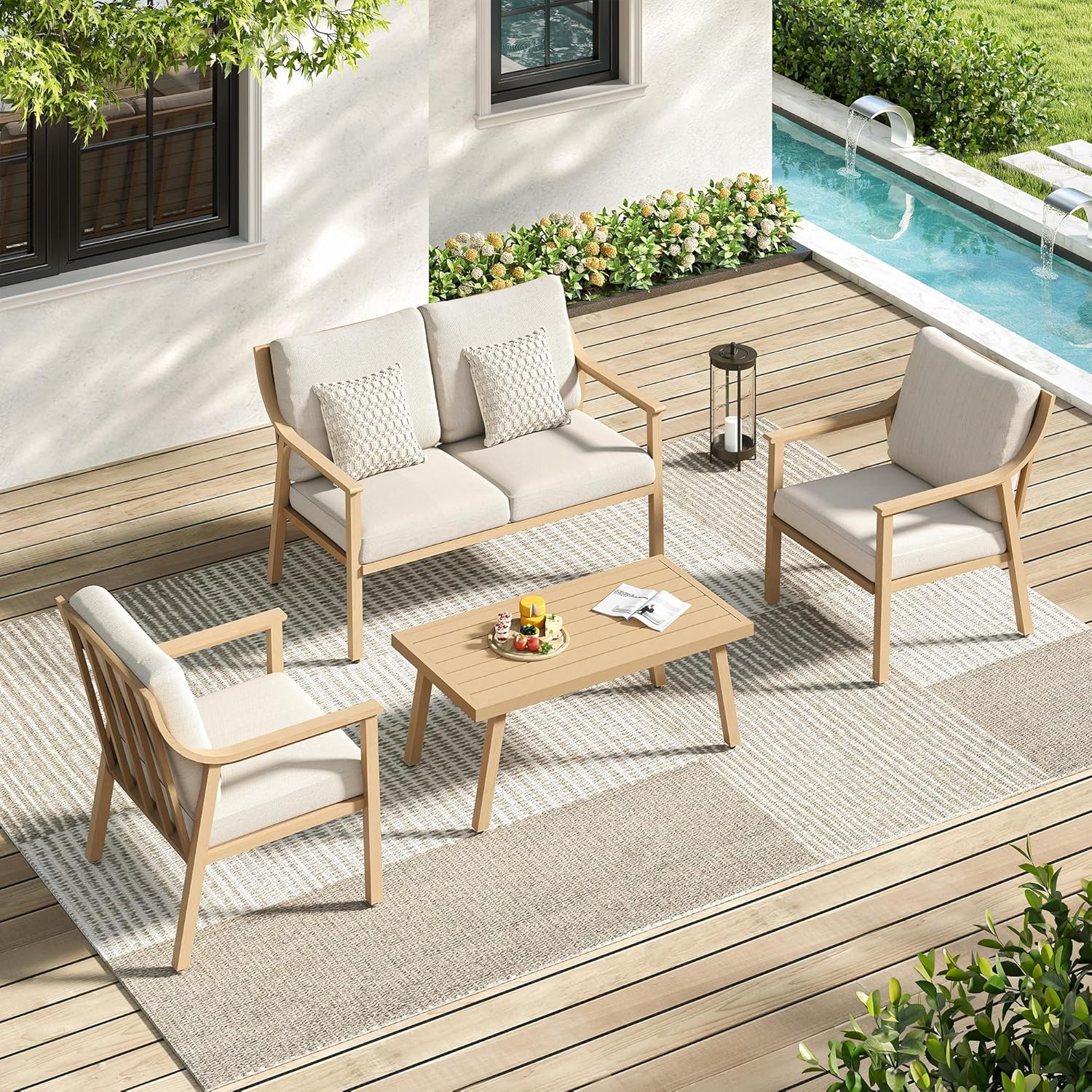 Patio Conversation Sets 4 Pieces - Aluminum Loveseat Outdoor Furniture Sets with Thick Cushion, Coffee Table and Chairs Set of 2