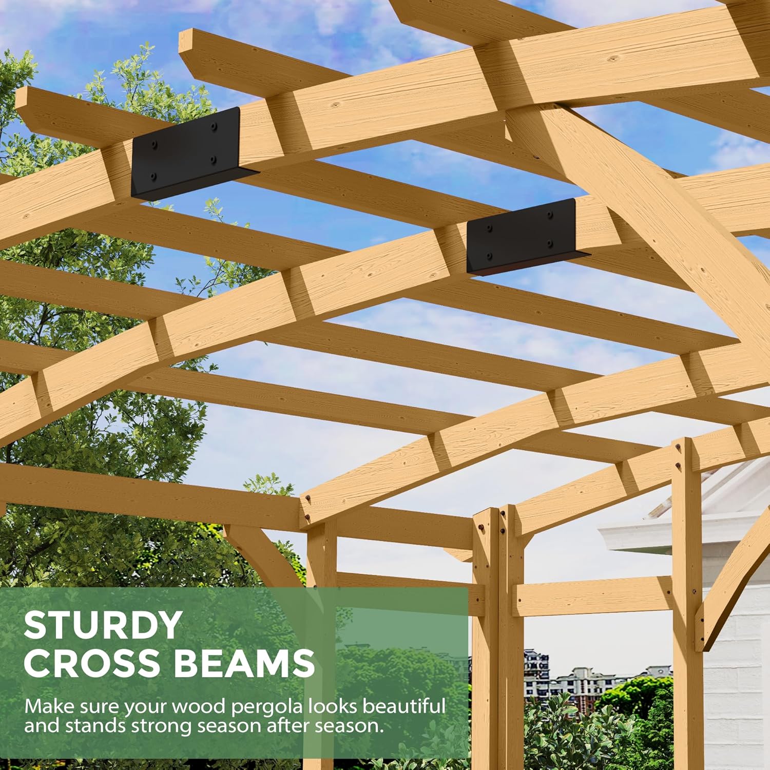 10' x 14' Wood Pergola Outdoor, Patio Pergola Solid Structure with Shelves