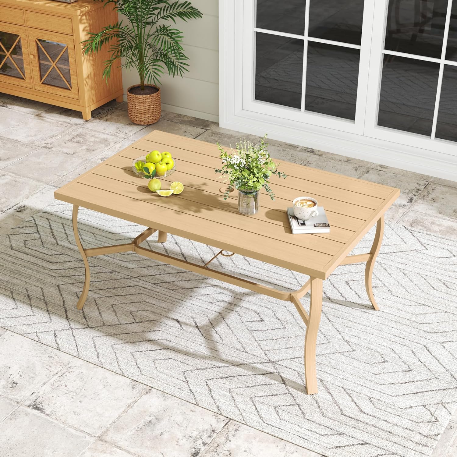 6-Person Outdoor Dining Table, Aluminum Rectangle 60"×36.2" Outdoor Dining Table with 2.2" Umbrella Hole