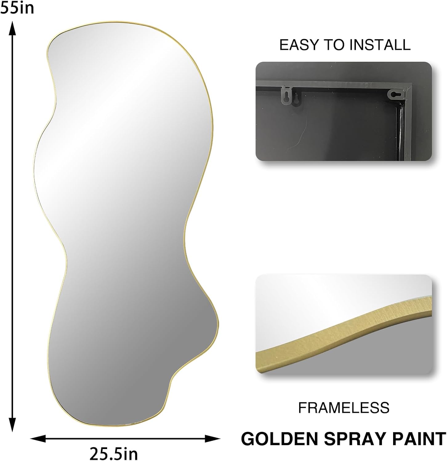 55"x25.5" Large Asymmetrical Aesthetic Wall Mirror