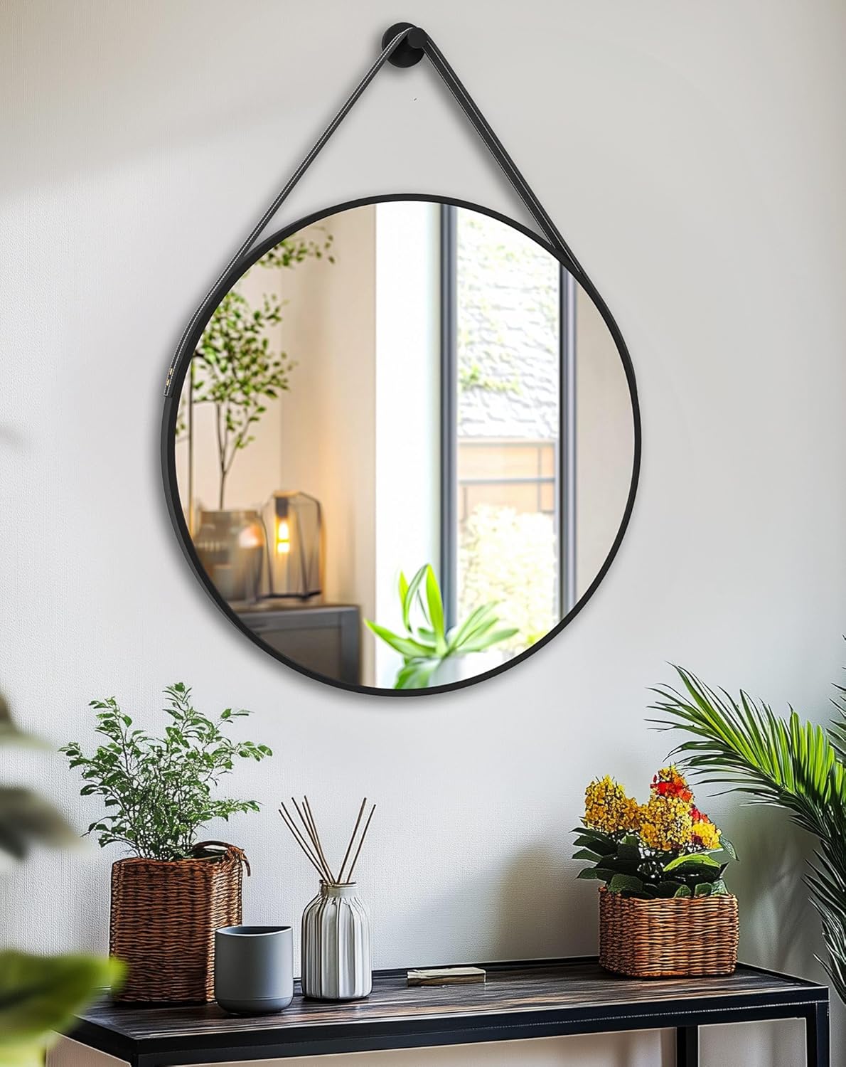 24in Black Hanging Wall Mirror