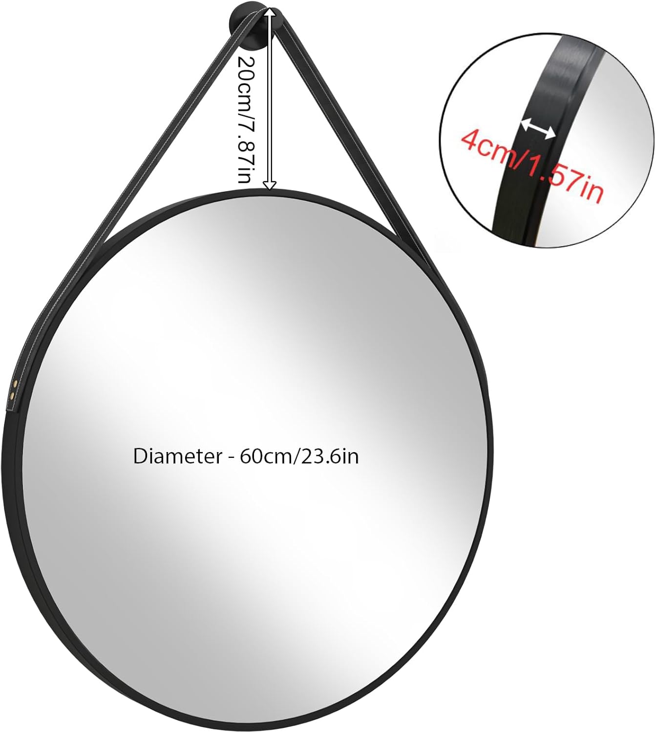 24in Black Hanging Wall Mirror