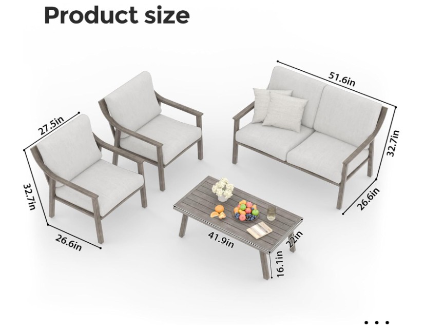 Patio Conversation Sets 4 Pieces - Aluminum Loveseat Outdoor Furniture Sets with Thick Cushion, Coffee Table and Chairs Set of 2