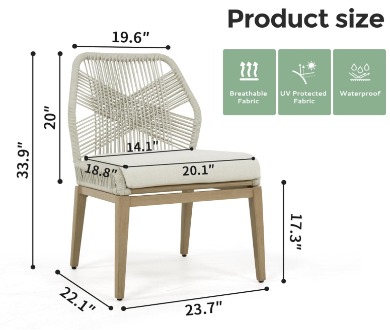 Aluminum Patio Dining Chairs Set of 2, All-Weather Woven Rope Back Outdoor Dining Chair with Aluminum Frame