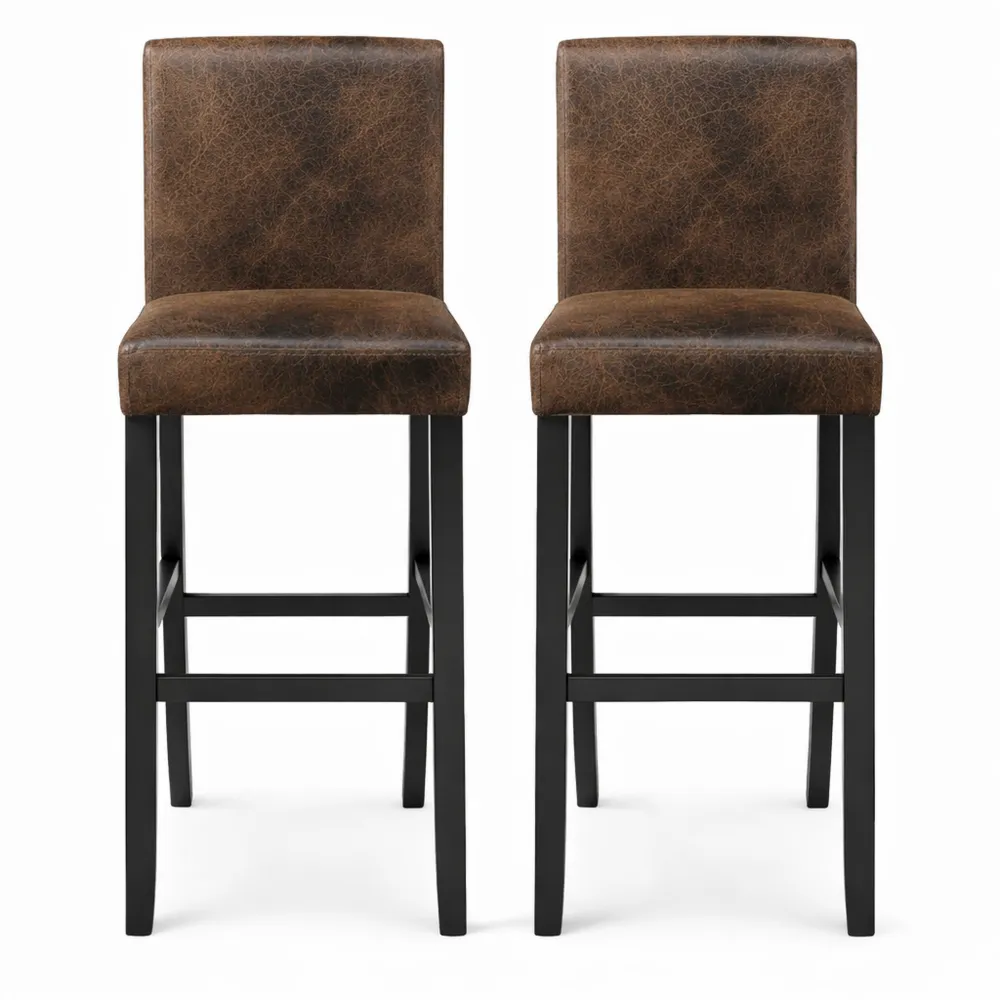 Tabourets de bar en bois et cuir synthétique avec dossier rembourré pour cuisine et salon