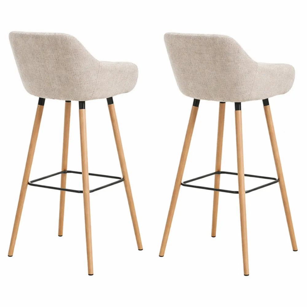 Ensemble de 2 tabourets hauts avec dossier et repose-pieds, surface en lin, hauteur d'assise 64 cm