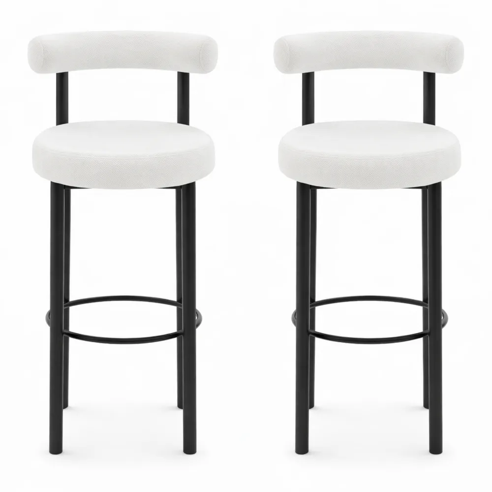 Ensemble de 2 tabourets en tissu bouclé avec dossier courbé