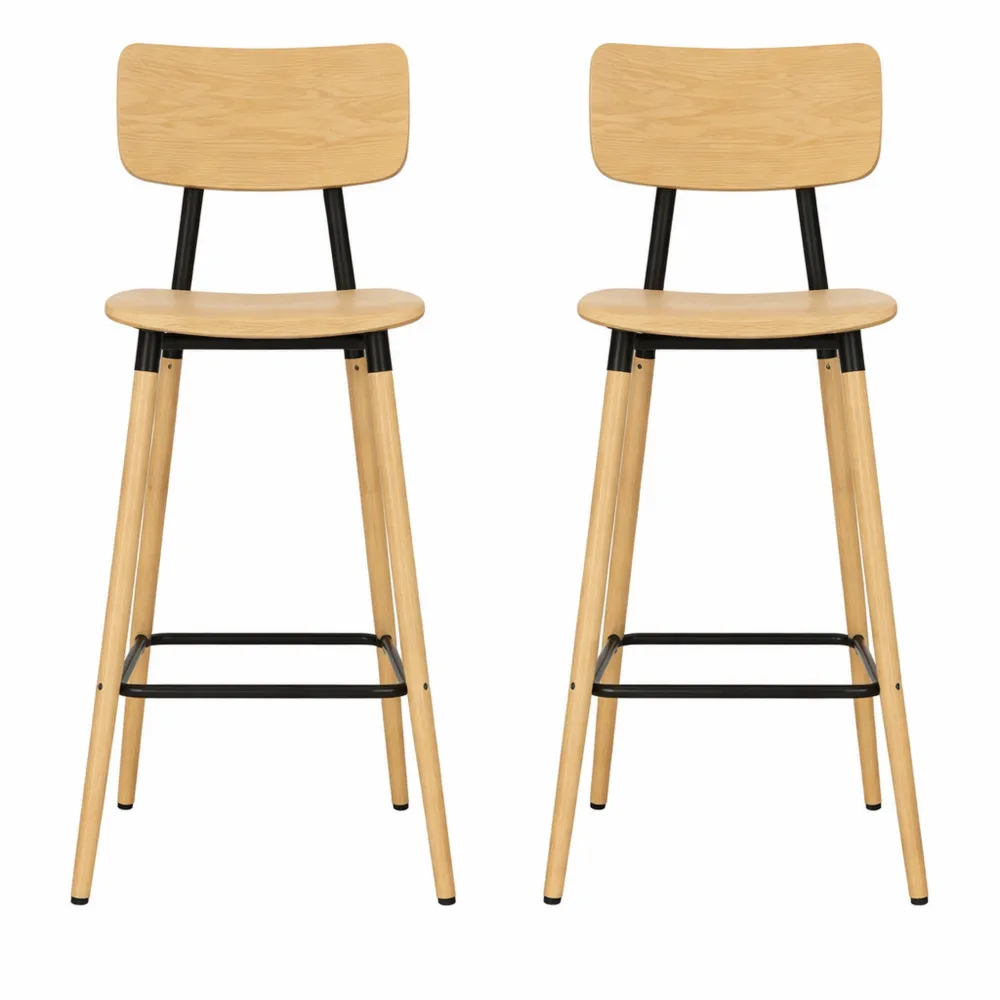 Ensemble de 2 tabourets de bar réglables avec dossier et repose-pieds, effet bois naturel