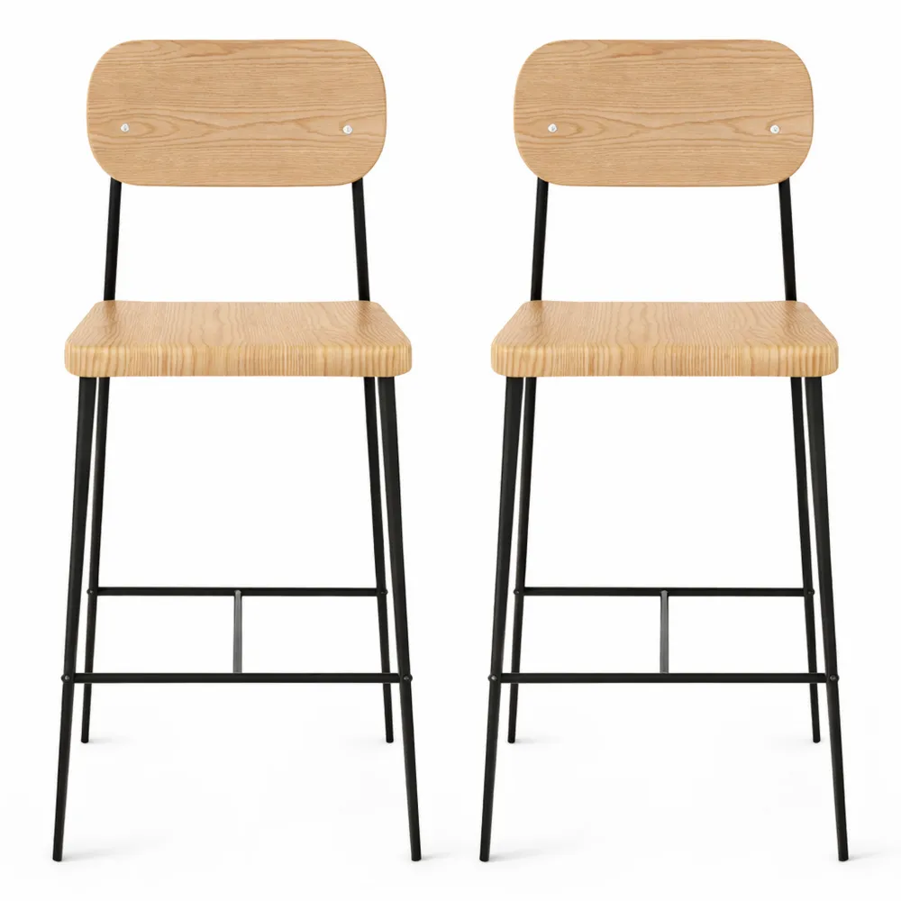 Ensemble de 2 tabourets de bar avec dossier et structure en acier