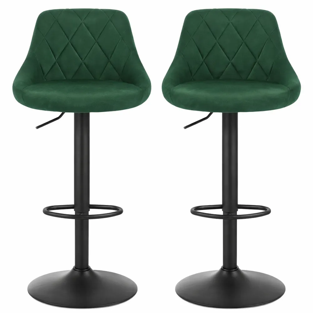 Lot de 2 Chaises de Bar Hautes Réglables, Siège Pivotant Confortable, avec Dossier et Repose-Pieds, en Velours Vert
