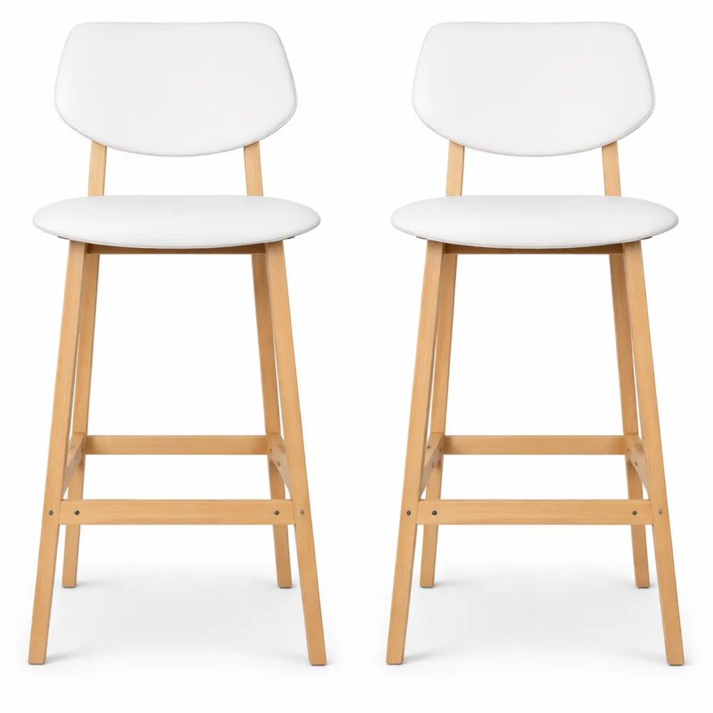 Lot de 2 tabourets de bar en similicuir et bois blanc