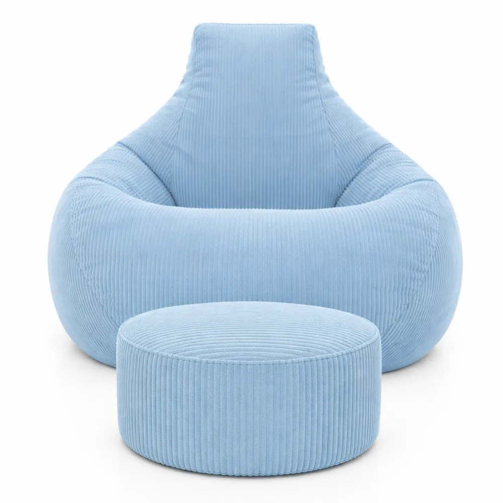 Pouf en Velours côtelé Bleu Clair pour Salon et Chambre