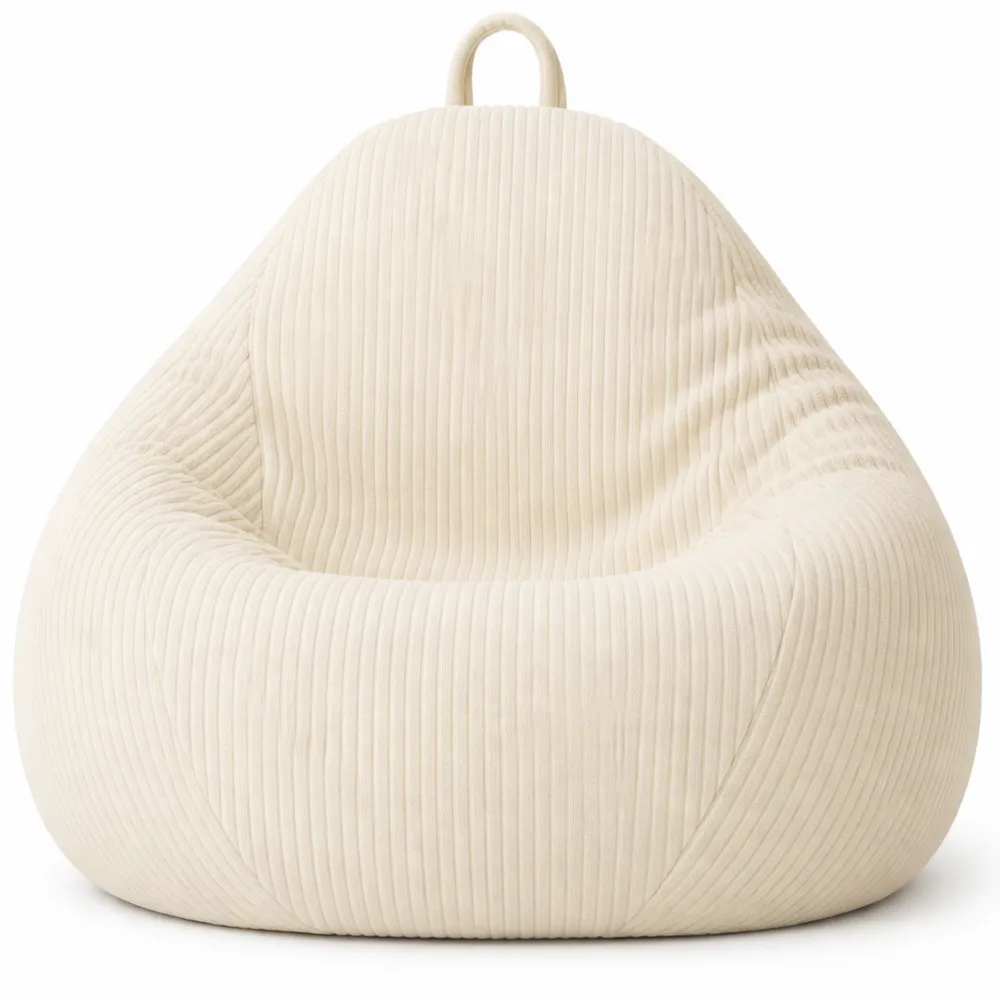 Grand Pouf en Velours Côtelé Blanc Cassé 120x100 cm