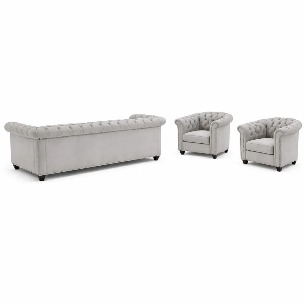 Ensemble Salon 3 Places et 2 Fauteuils - Velours Gris