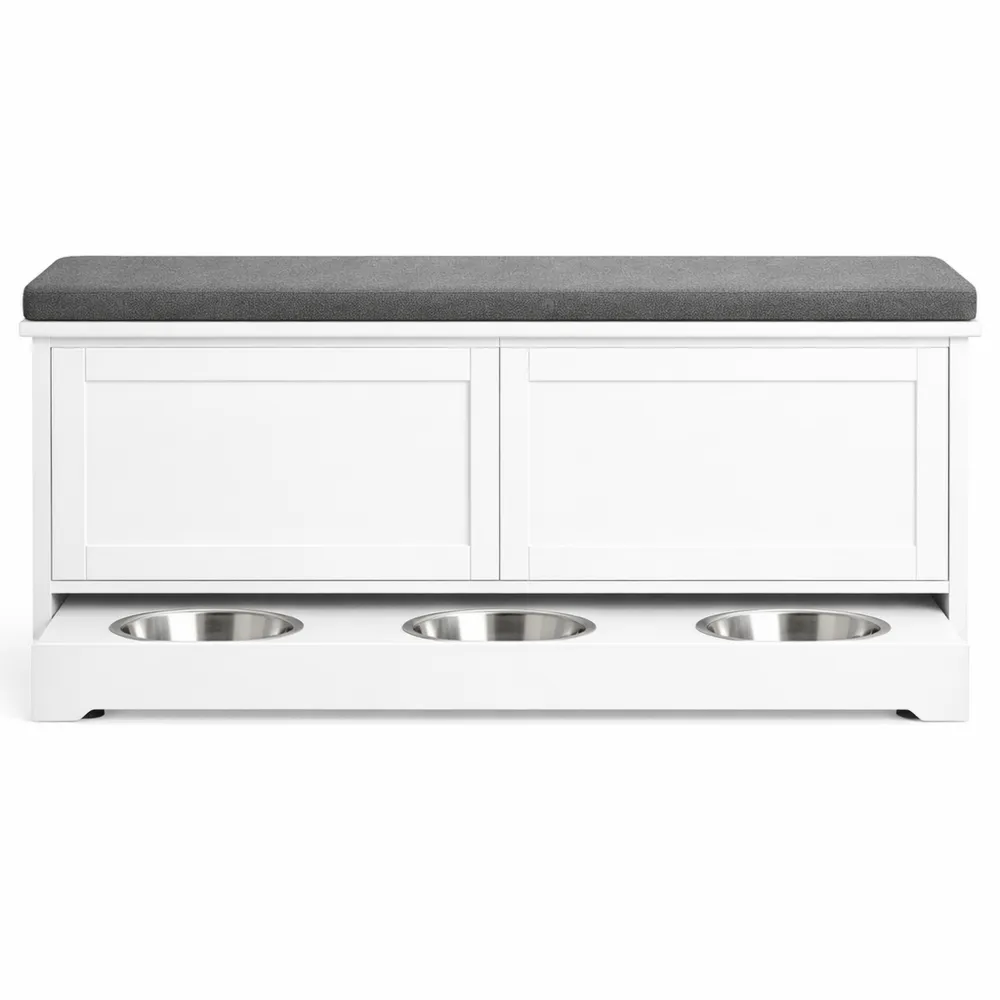 Banc de rangement multifonctionnel avec espace pour litière de chat et coussin