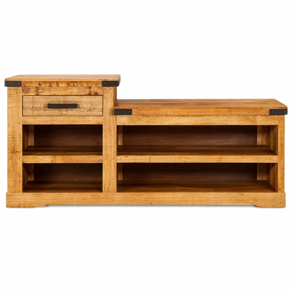 Banc en bois de manguier avec rangement tiroir pour entrée ou salon