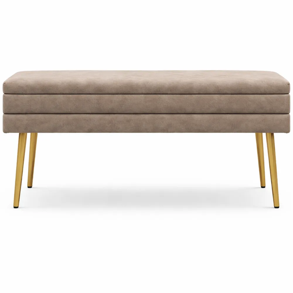 Coffre de Rangement en Velours avec Pieds en Acier, Beige et Doré