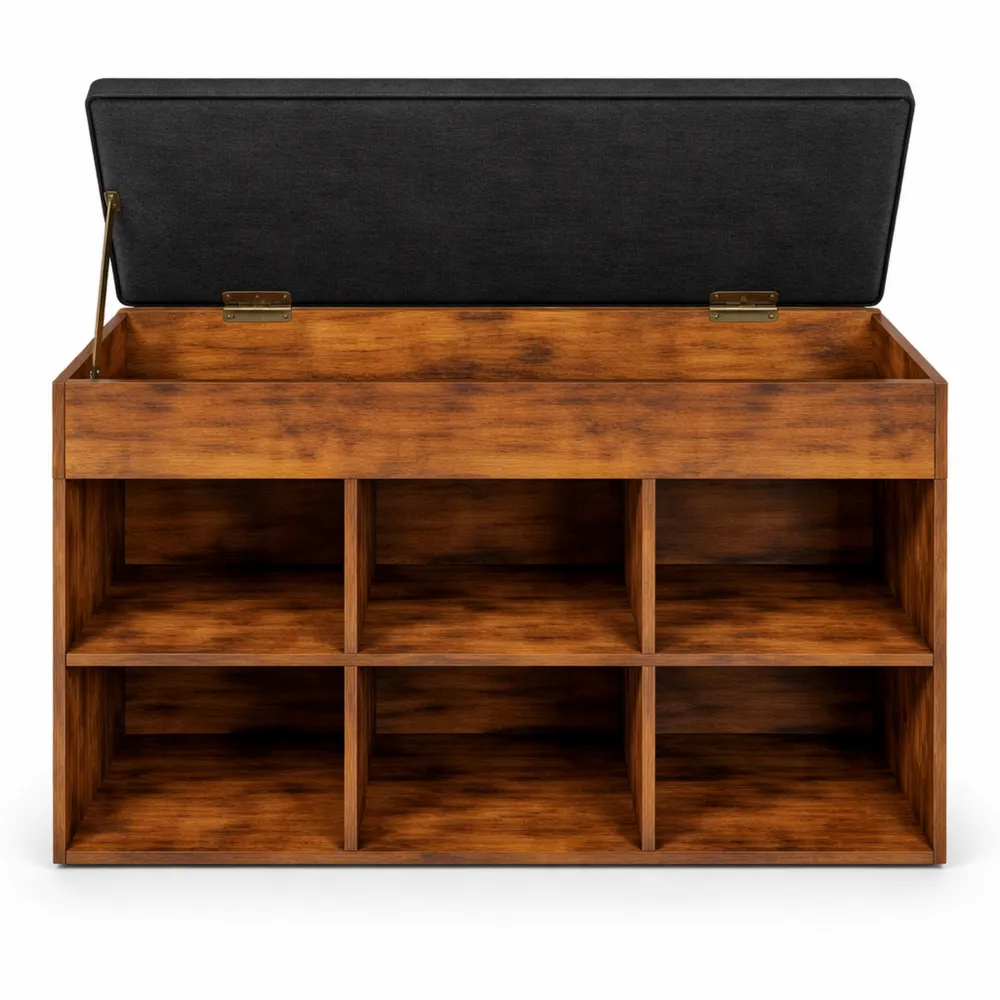 Banc de rangement avec siège rembourré et étagère à chaussures, 6 compartiments pour entrée