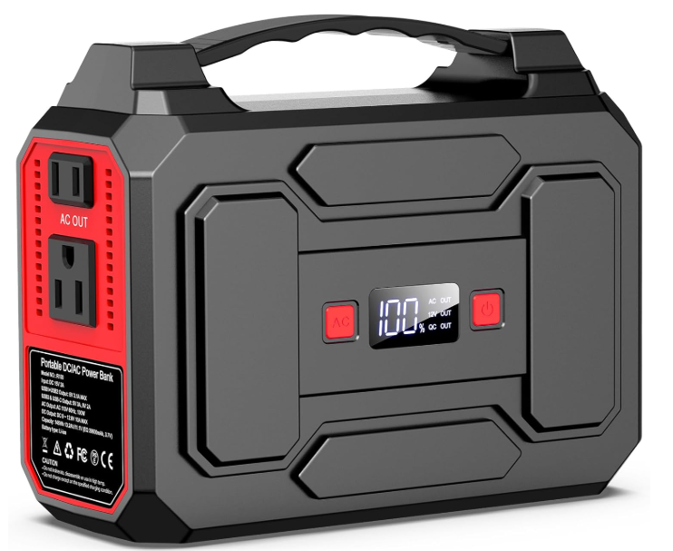 Portable Power Station Bank 146Wh 200W Peak(100W Rated), Solar Powered Power Bank with AC Outlet 110V for Camping