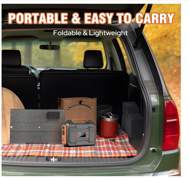 Portable Solar Generator, 300W Portable Power Station with Foldable 60W Solar Panel