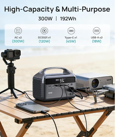 192Wh Solar Generator with Solar Panel Included Portable Power Station 300W LFP Battery & AC Outlets 110V/ 600W Surge