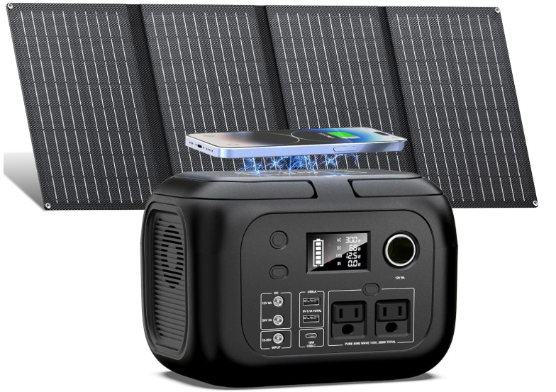 Solar Powered Generator 300W Peak/70400mAh, 260Wh Portable Power Station with Panels 40W Included